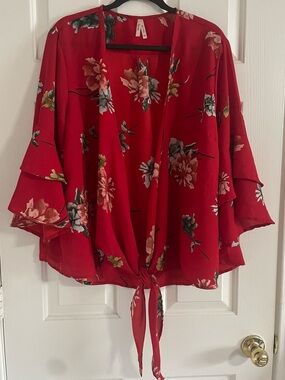 Truth NYC 2X floral ruffle cover‑up